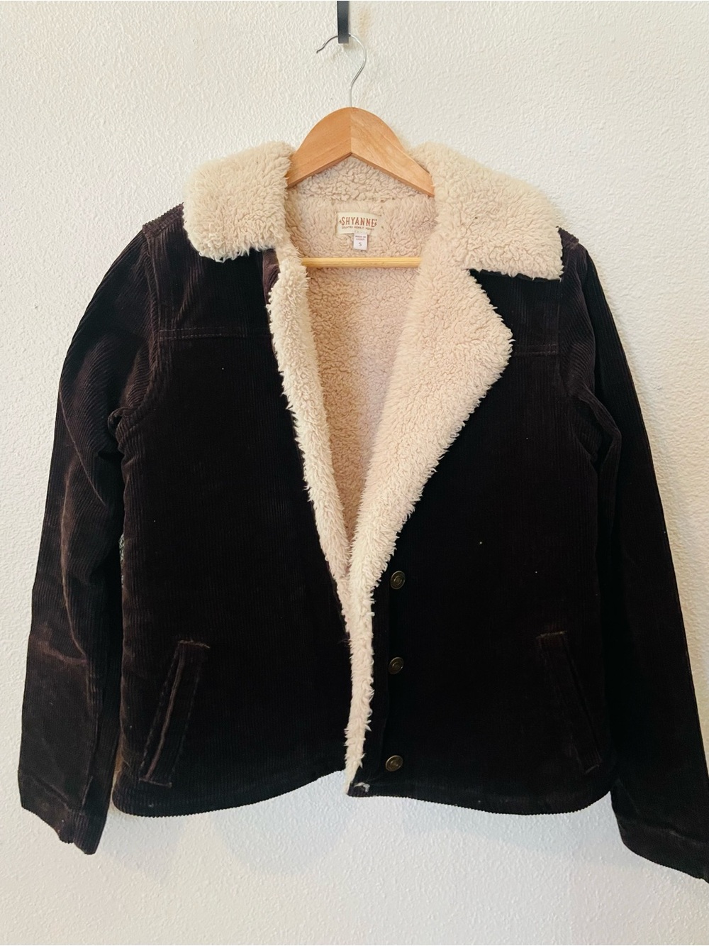 Shyanne Brown Corduroy Jacket with Cream Sherpa Lining Snap Button Size Small